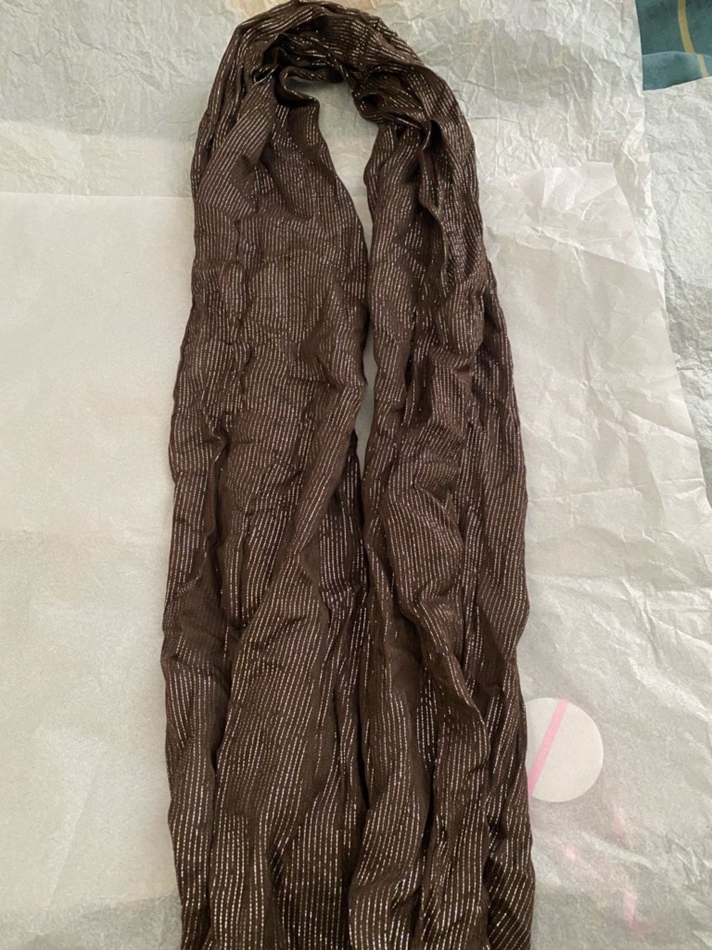 Brown Metallic Stripe Lightweight Scarf